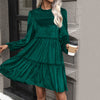 Green Velvet Midi Dress, Dark Green Velvet Midi Skirt Ruffled Smocking Women's Skirt