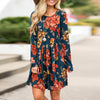 Women Floral Dress, Elegant Floral Dresses for Women A-line Long Sleeve High Waist O-neck