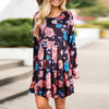 Women Floral Dress, Elegant Floral Dresses for Women A-line Long Sleeve High Waist O-neck