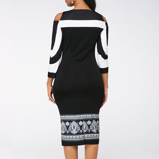 New Color Contrast Printing Buttock Pencil Skirt