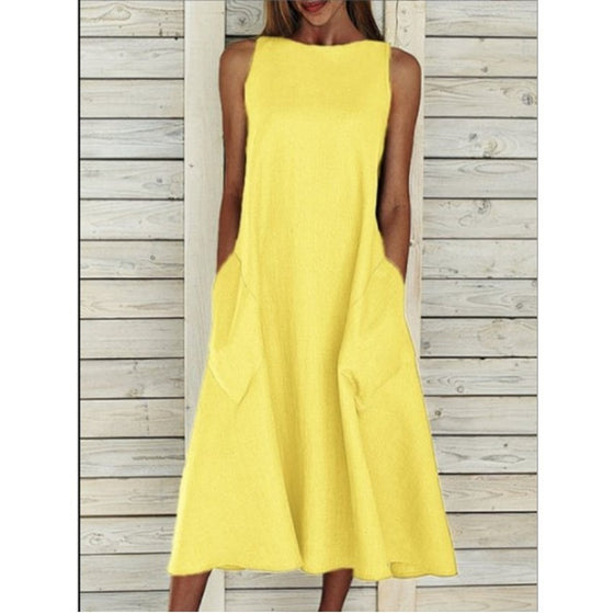 Round Neck Sleeveless Double Pocket Dress