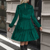 Green Velvet Midi Dress, Dark Green Velvet Midi Skirt Ruffled Smocking Women's Skirt