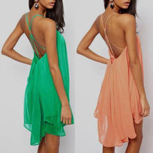  European and American sexy back fine sling, metal buckle cross hollow sleeveless solid Chiffon Dress
