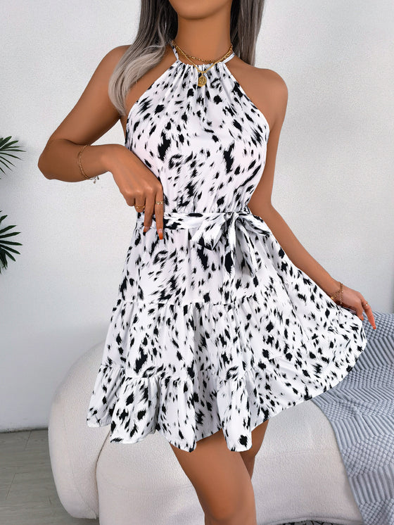 Leopard Print Dress , Casual Leopard Print Ruffled Swing Dress Summer Fashion Beach Dresses Women