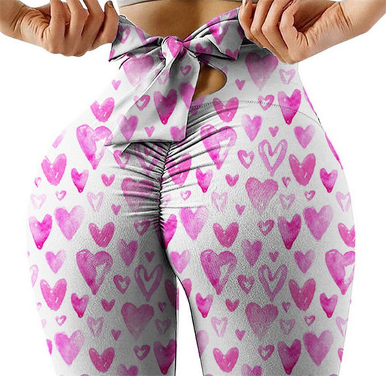 Sexy High-waist High-stretch Yoga Pants With Bow Print Hips