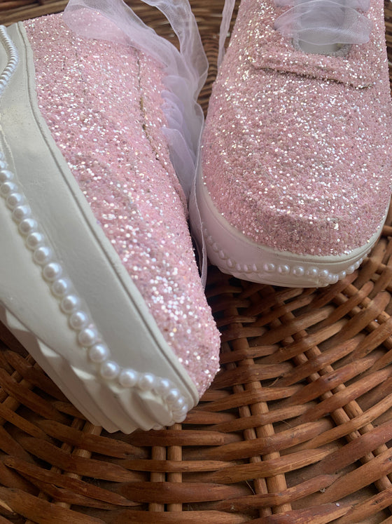 Pink Glitter Heeled Sneakers with Pearl Detailing 3