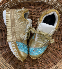  Sky Blue and Golden Bridal Sneakers