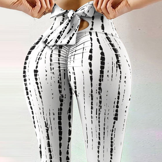 Sexy High-waist High-stretch Yoga Pants With Bow Print Hips