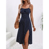 New Polka Dot Print Suspender Dress Summer Sexy Slit Long Dresses For Womens Clothing