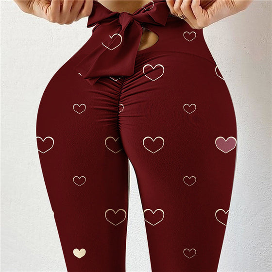 Sexy High-waist High-stretch Yoga Pants With Bow Print Hips