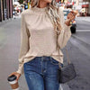 Women's Jacquard Round Neck Smocking Long Sleeve Top