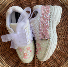  Pink and White Sneakers with Pearl &amp; Mirror Detailing