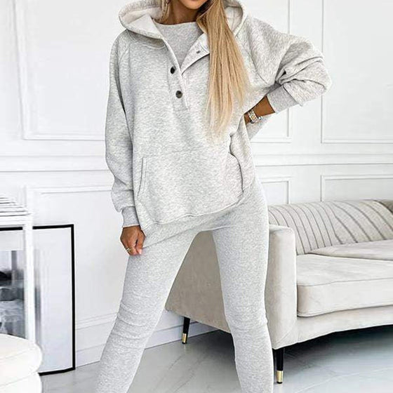 Women's Sports Suit, 3pcs Women's Sports Suit Loose Hooded Pockets Sweatshirt And Vest And Slim Trousers