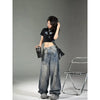 High Street Special-interest Design Wide Leg Washed Jeans