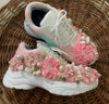 Pink Floral Theme Sneakers with Shell and Pearl Detailing