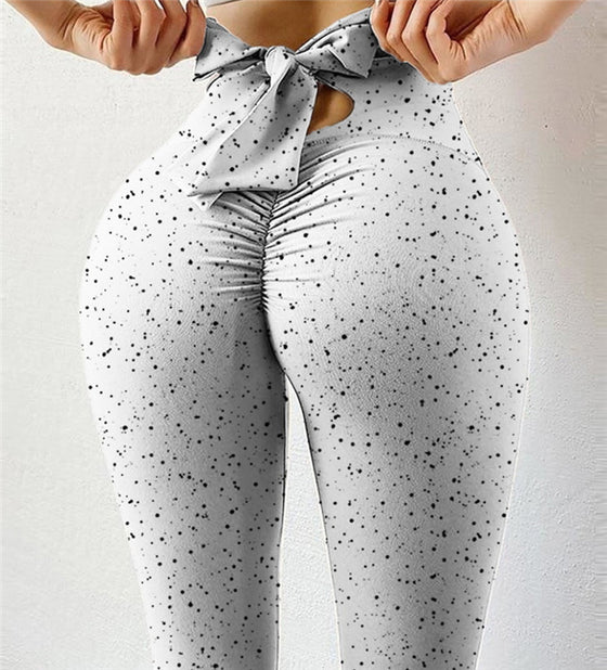 Sexy High-waist High-stretch Yoga Pants With Bow Print Hips