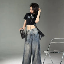  High Street Special-interest Design Wide Leg Washed Jeans