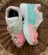 Pink Floral Theme Sneakers with Shell and Pearl Detailing