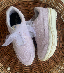  Purple Glitter Heeled Sneakers with Pearl Detailing