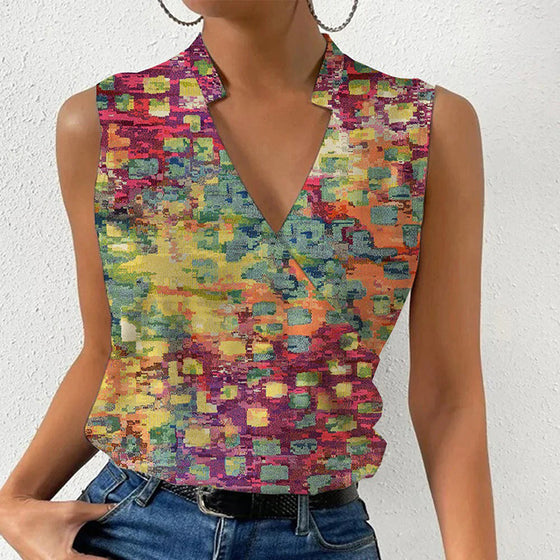 Womens V-neck Sleeveless Tops, Casual Printed Tops Summer V-neck Sleeveless T-shirt Womens Clothing