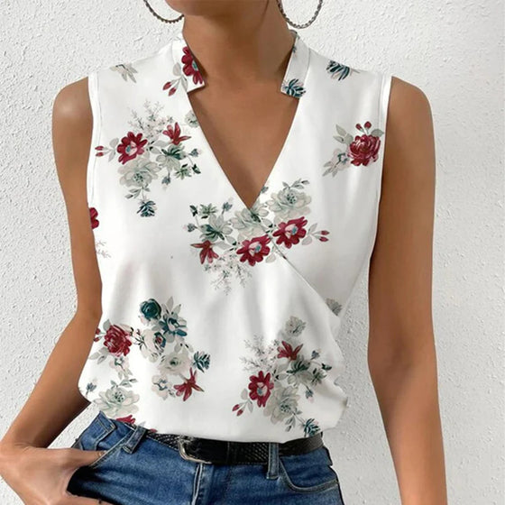 Womens V-neck Sleeveless Tops, Casual Printed Tops Summer V-neck Sleeveless T-shirt Womens Clothing