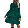 Green Velvet Midi Dress, Dark Green Velvet Midi Skirt Ruffled Smocking Women's Skirt