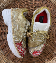  Hand crafted red and gold bridal sneakers