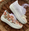 Tan Peach Floral Theme Sneakers with Shell and Pearl Detailing