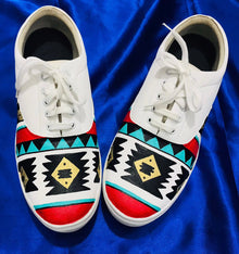  Funky N Trendy hand painted water resistant AZTEC  theme WHITE shoes