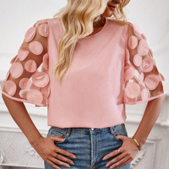 Round Neck Hollow-out Short-sleeved Shirt Casual Top