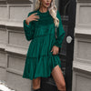 Green Velvet Midi Dress, Dark Green Velvet Midi Skirt Ruffled Smocking Women's Skirt