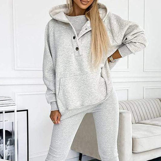 Women's Sports Suit, 3pcs Women's Sports Suit Loose Hooded Pockets Sweatshirt And Vest And Slim Trousers