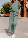 Solid Color Texture Casual Fashion Women's Wear Short-sleeved Trousers Two-piece Set