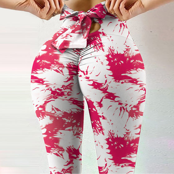 Sexy High-waist High-stretch Yoga Pants With Bow Print Hips