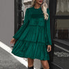 Green Velvet Midi Dress, Dark Green Velvet Midi Skirt Ruffled Smocking Women's Skirt