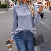 Women's Jacquard Round Neck Smocking Long Sleeve Top